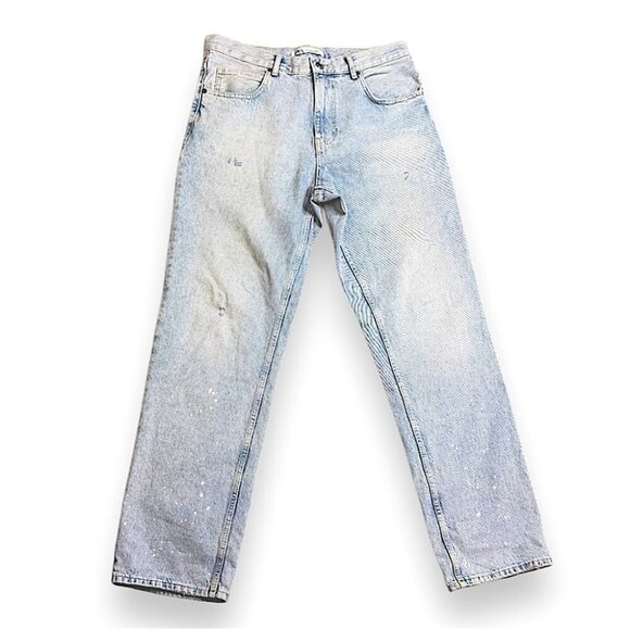 Zara Light Wash Distressed High waisted Straight Leg  Denim Jeans Size 31 - Picture 1 of 15